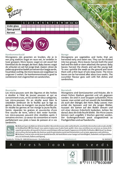 Buzzy&reg; Microgreens, Borage (komkommerkruid)