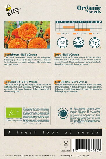 Buzzy&reg; Organic Calendula, Goudsbloem Ball&#039;s Orange  (BIO)